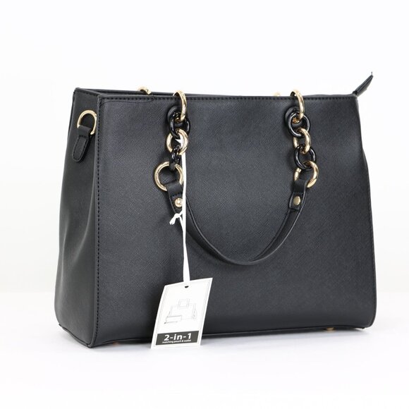 Black Faux Leather Purse and Wallet 2 in 1 Set Tote Cross Body Shoulder Bag - Picture 4 of 16